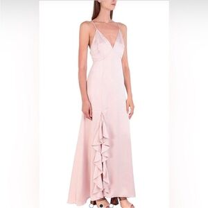 Keepsakes the Label soft pink satin Elegant Ruffle-Front Maxi Dress